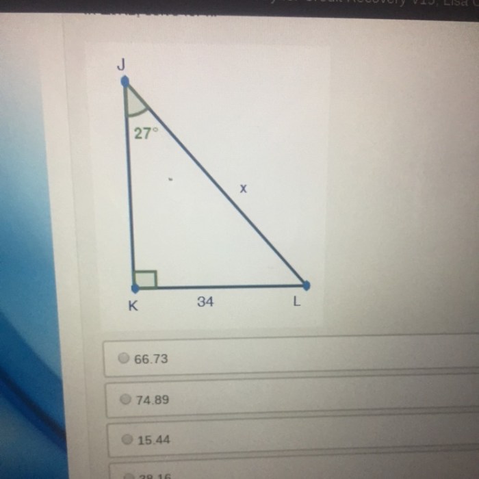 In triangle jkl solve for x