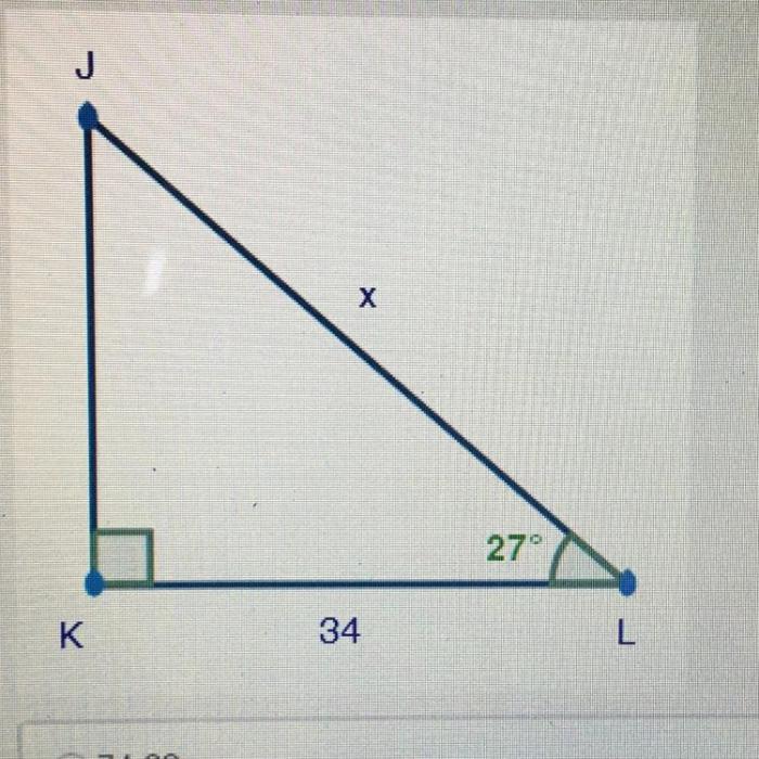 In triangle jkl solve for x