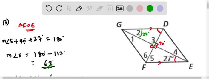 Find the measures of the numbered angles in each rhombus