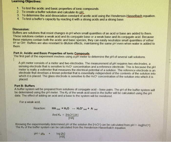 Ph properties of buffer solutions lab answers